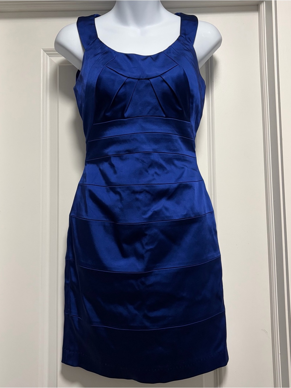 Elegant Cache Royal Blue Satin Sheath Cocktail Dress